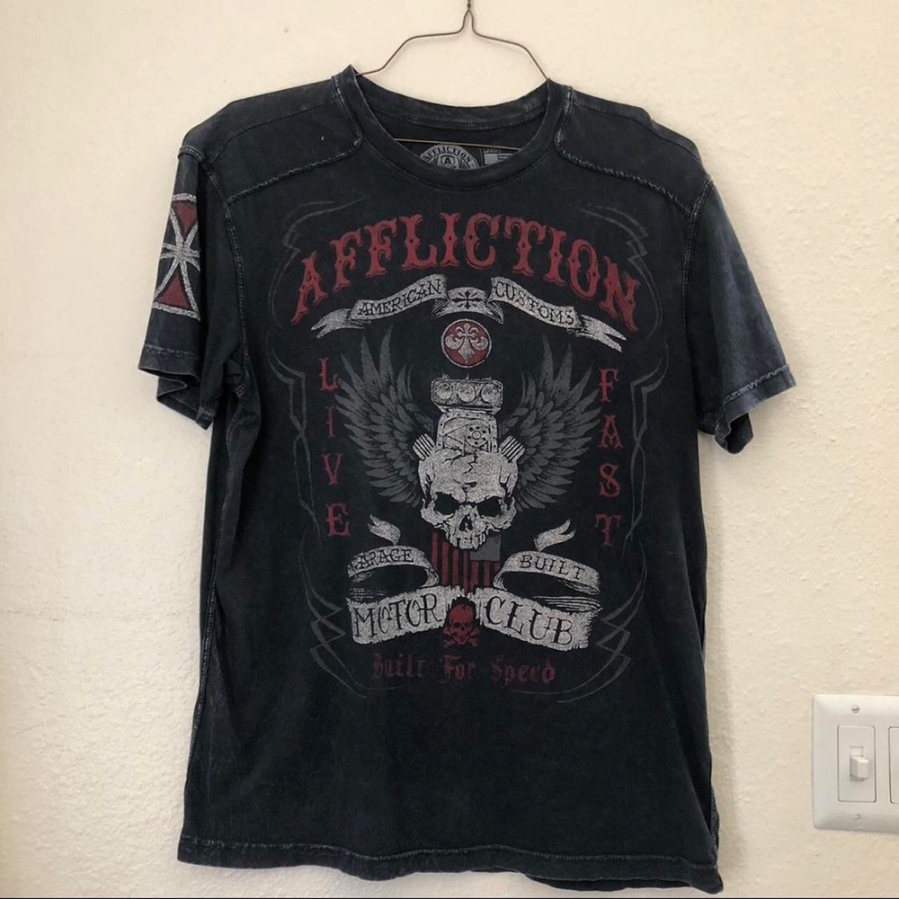 Affliction Motor Club Garage Built For Speed Biker Goth Emo Graphic Tee T-shirt
